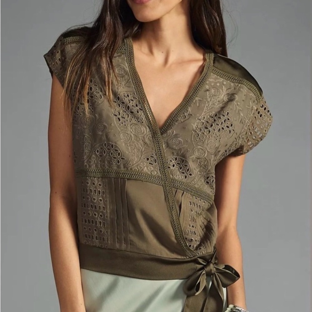 Tiny Tatiana Wrap Top in Olive (Sold at Anthropologie) - Sz L